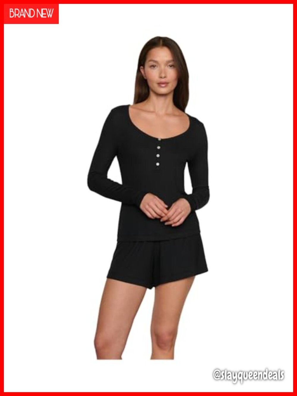 Ribbed Long Sleeve Henley Scoop Neck Modal Button Front Tee
